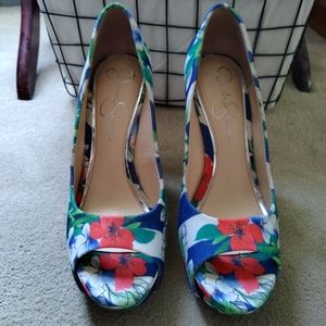 Twine wedge, multi color, stripped, floral